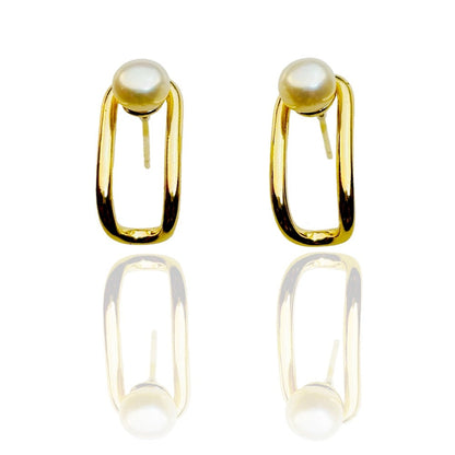 White Freshwater Pearl U Shape Earrings In Sterling Silver