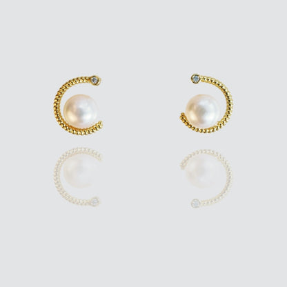 White Freshwater Pearl C Shape Earrings In Sterling Silver