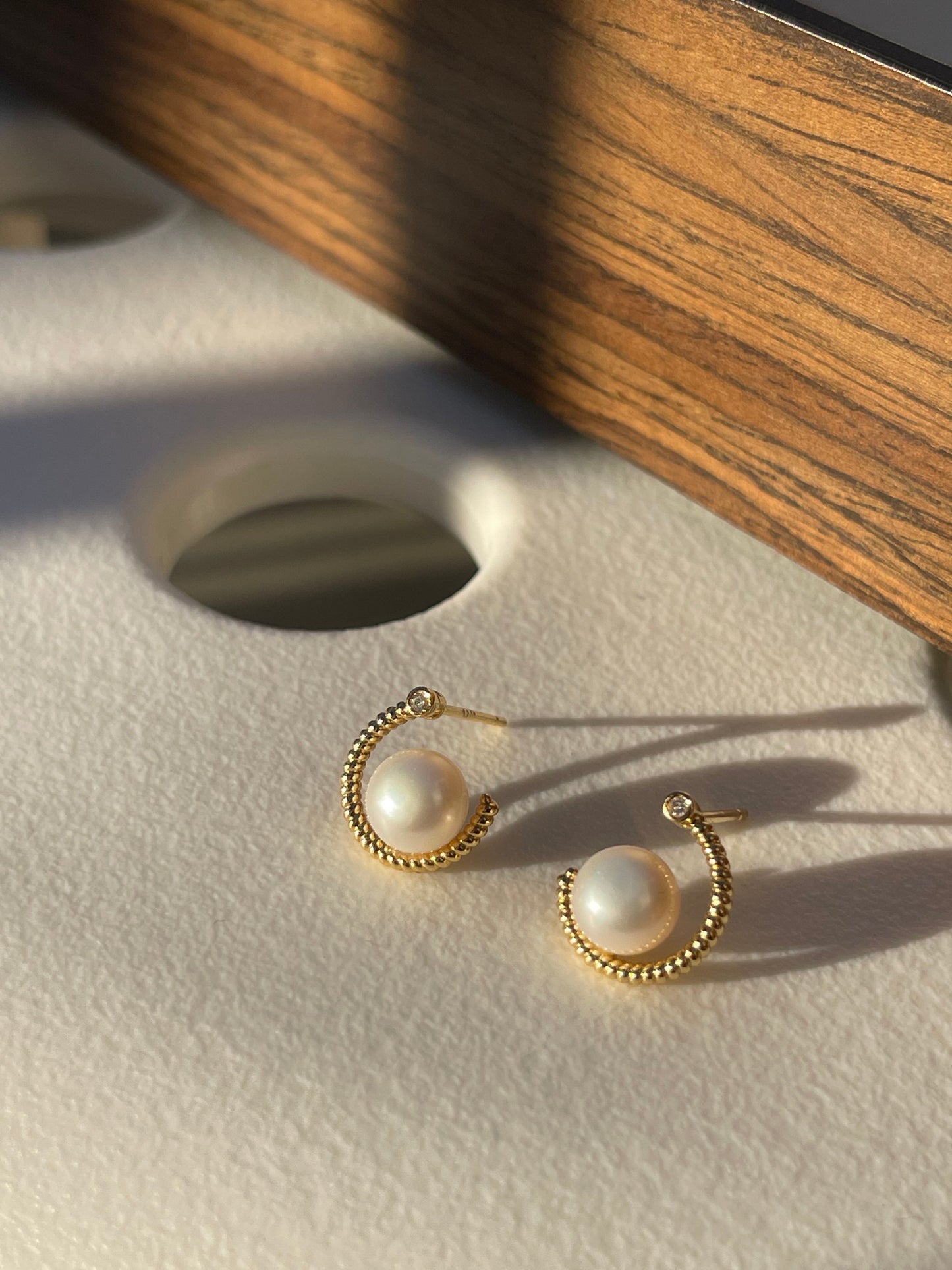 White Freshwater Pearl C Shape Earrings In Sterling Silver